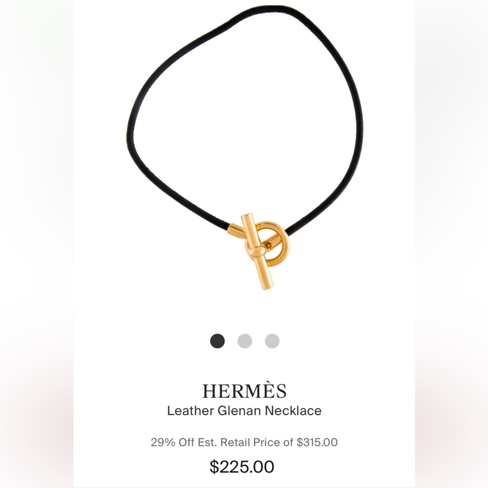 Hermes Black Leather 18k Yellow Gold Plated Glenan Necklace- 15.5” length